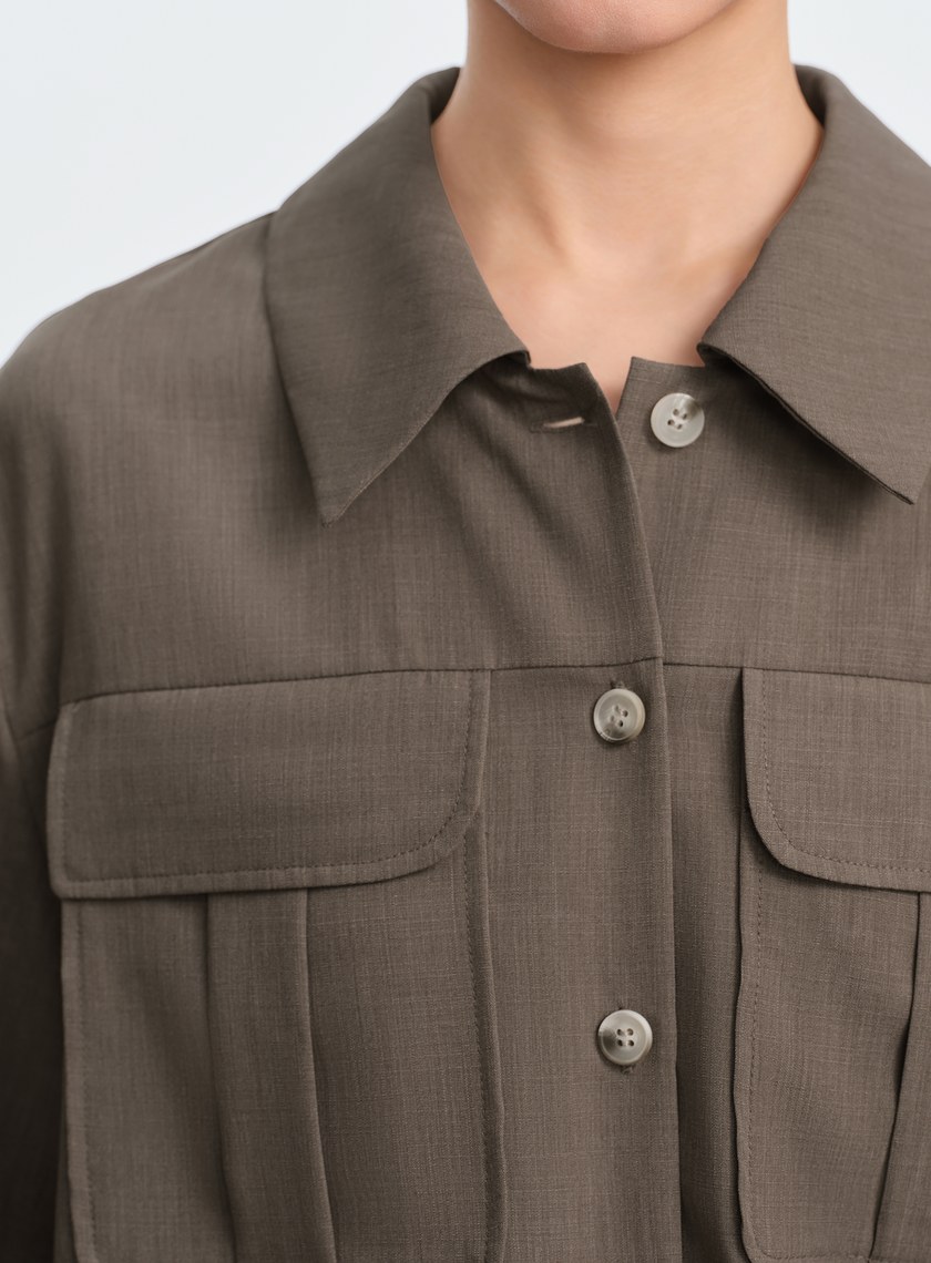 短版工裝貼帶襯衫