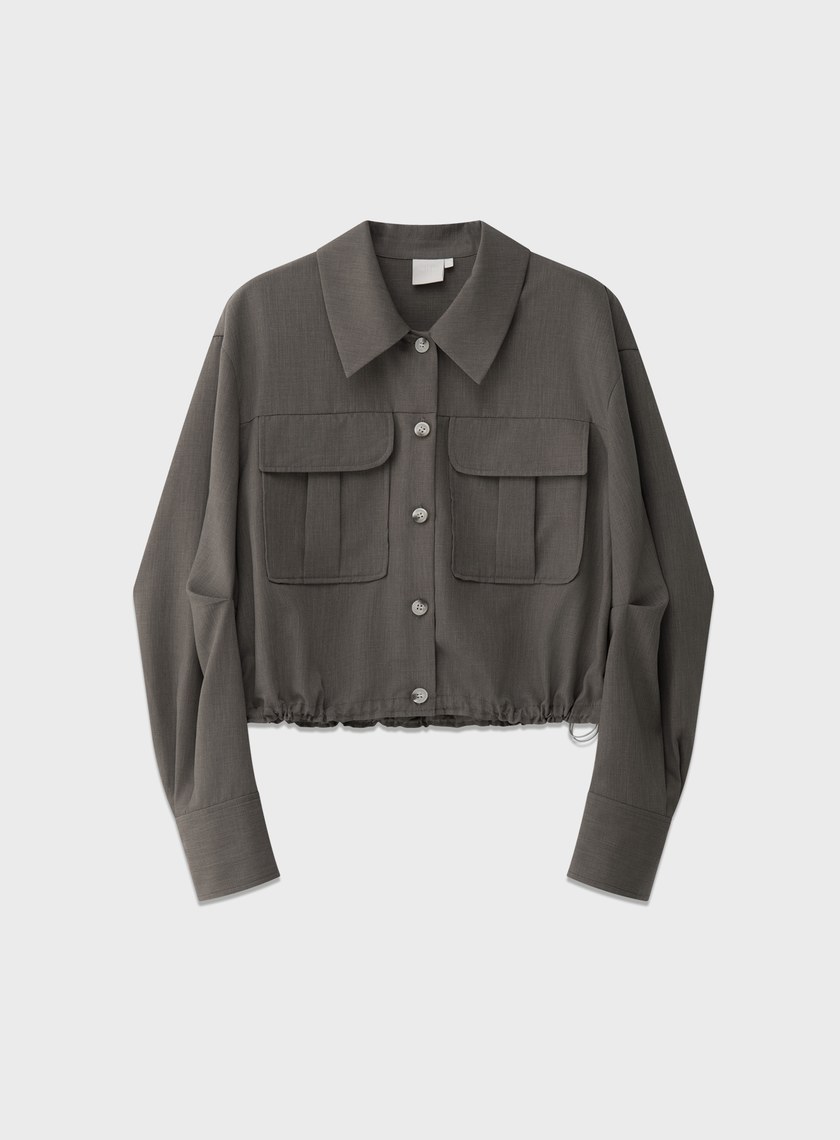 短版工裝貼帶襯衫