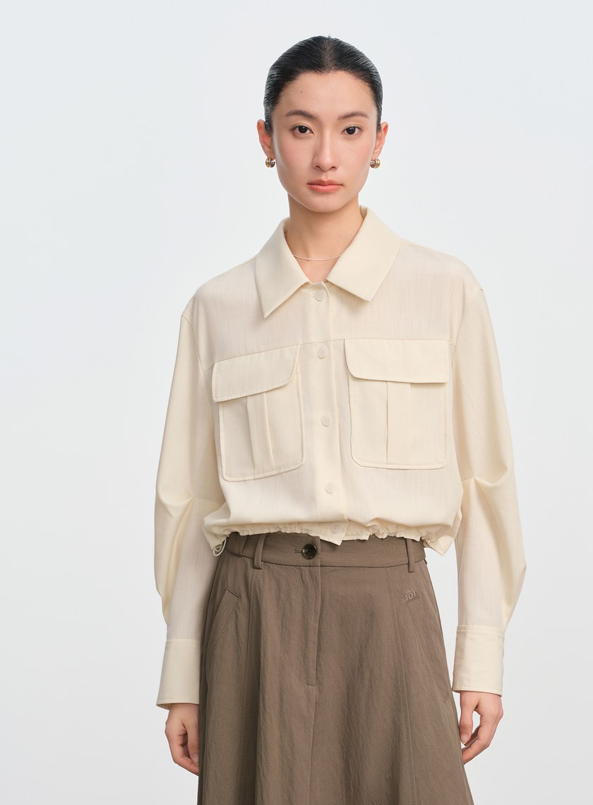 短版工裝貼帶襯衫