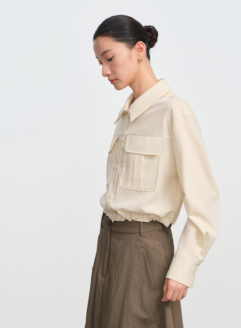 短版工裝貼帶襯衫