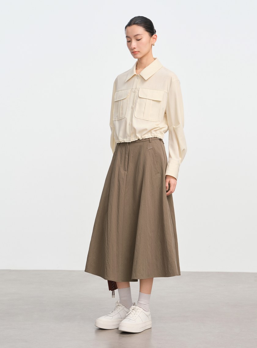 短版工裝貼帶襯衫