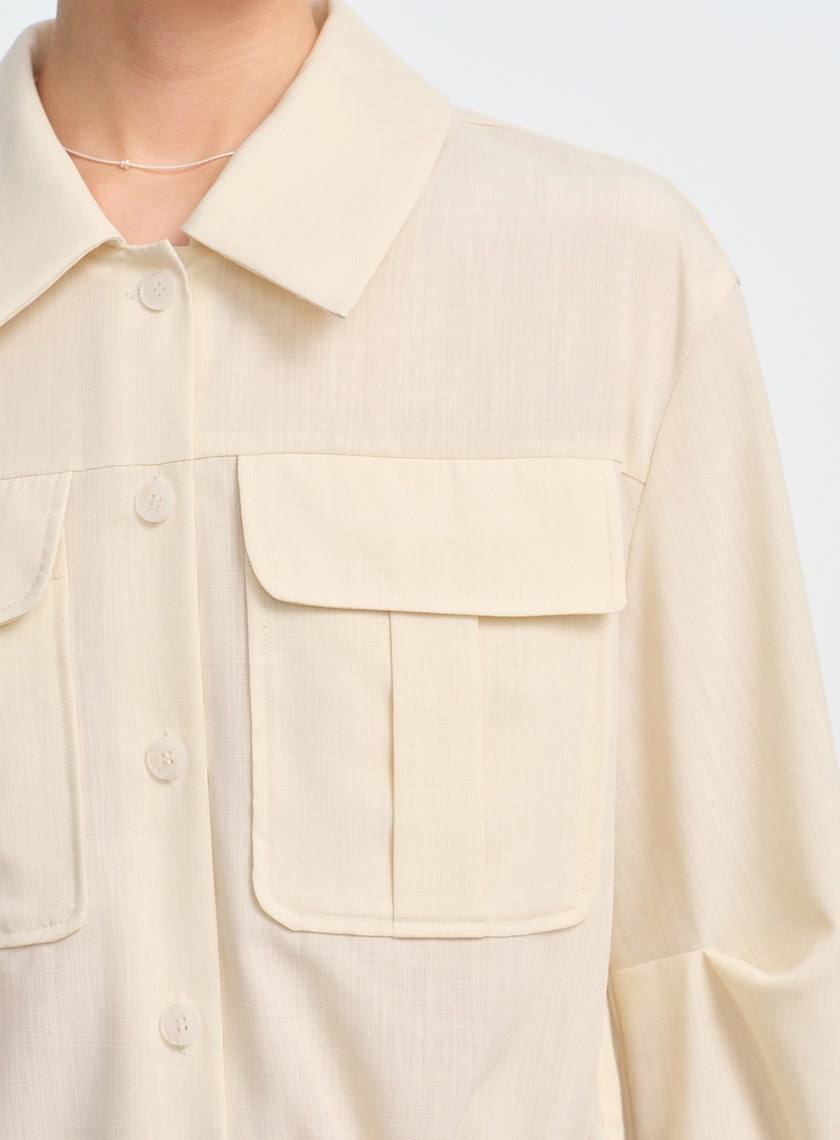 短版工裝貼帶襯衫