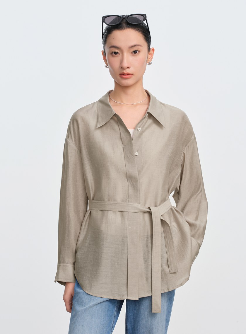 霧面附腰帶防曬襯衫