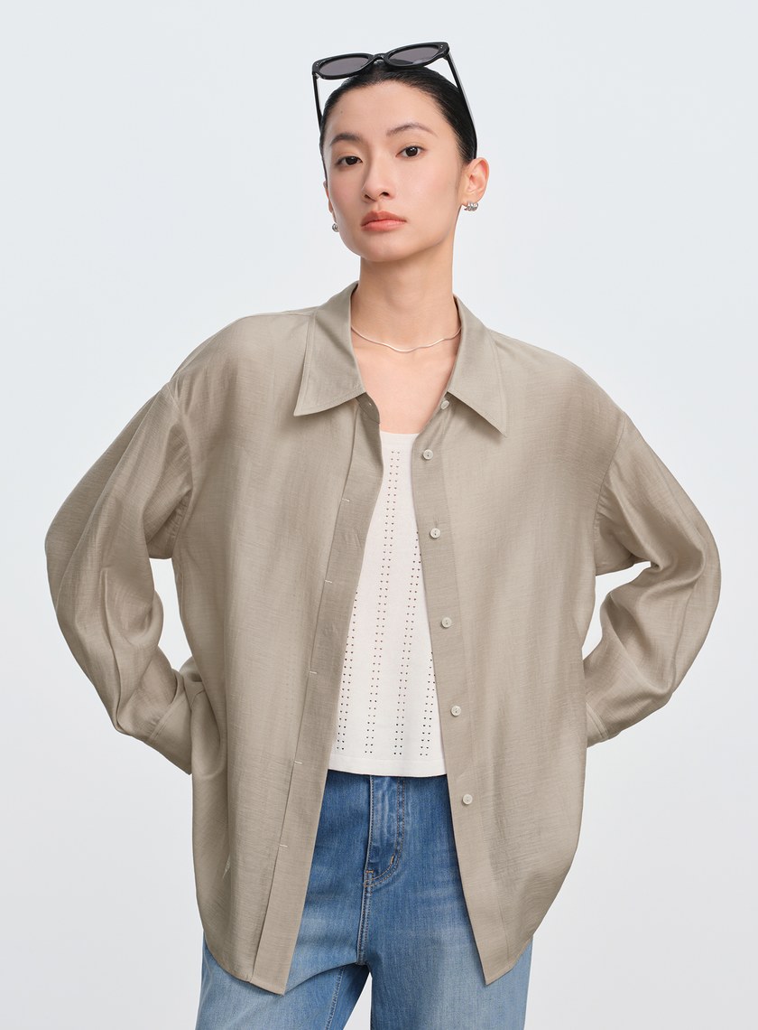 霧面附腰帶防曬襯衫