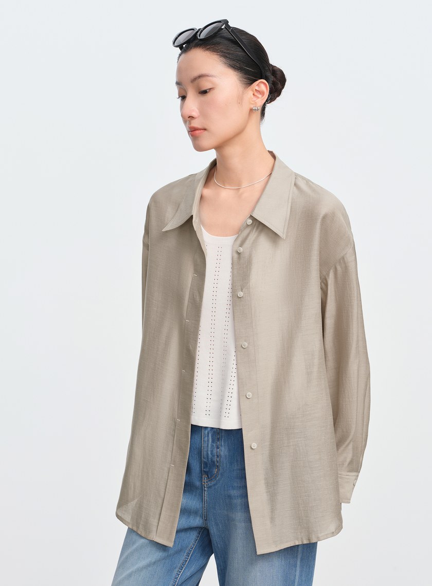 霧面附腰帶防曬襯衫