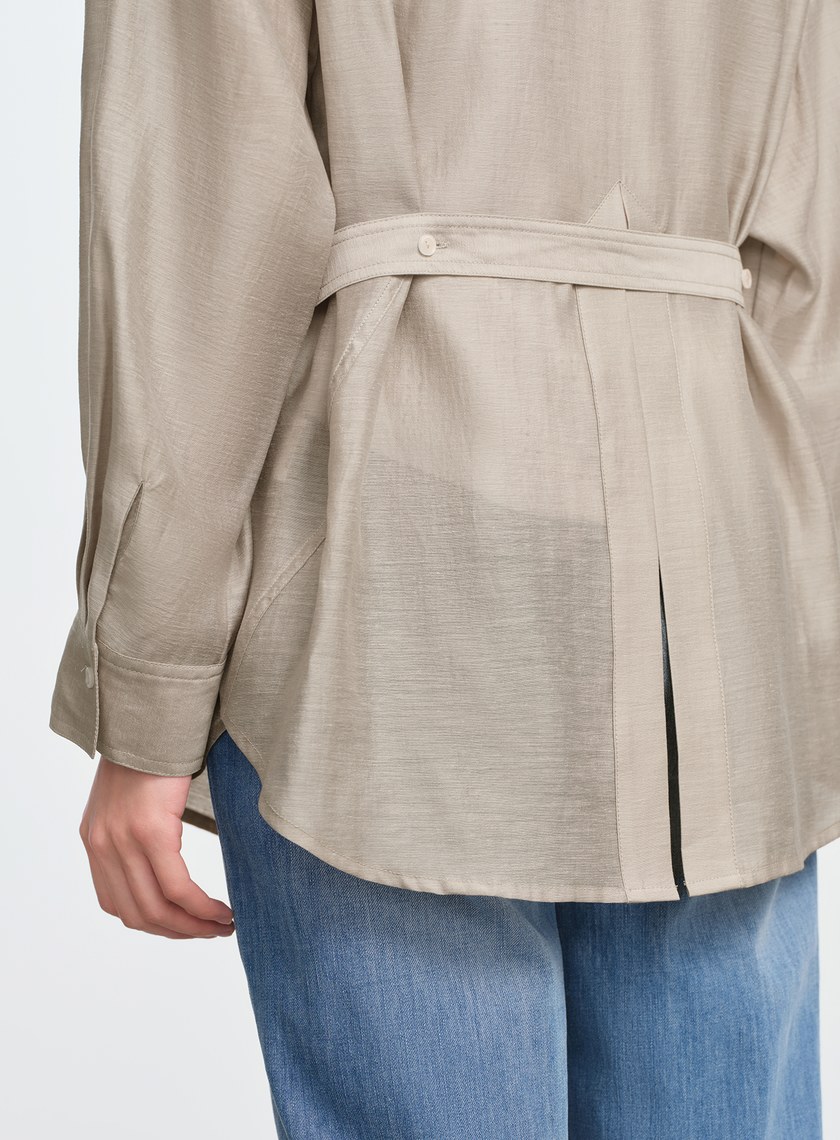 霧面附腰帶防曬襯衫