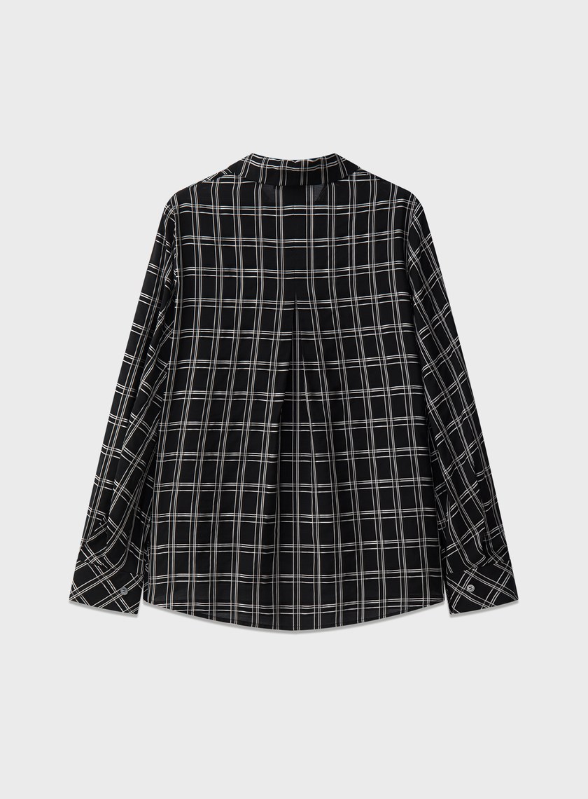復古格紋落肩襯衫