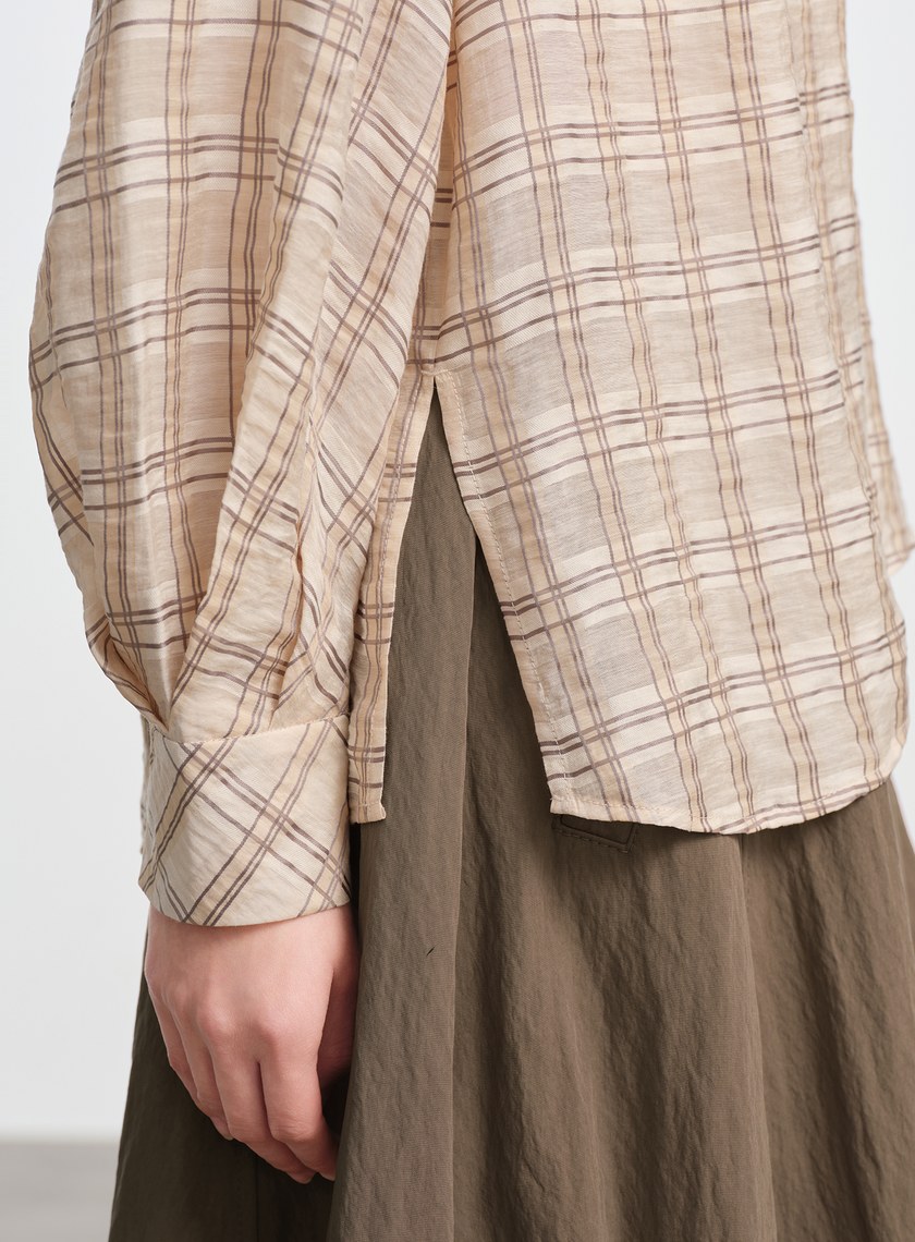 復古格紋落肩襯衫