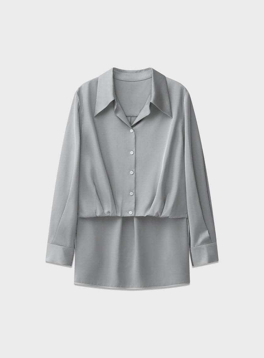 復古尖領緞面襯衫