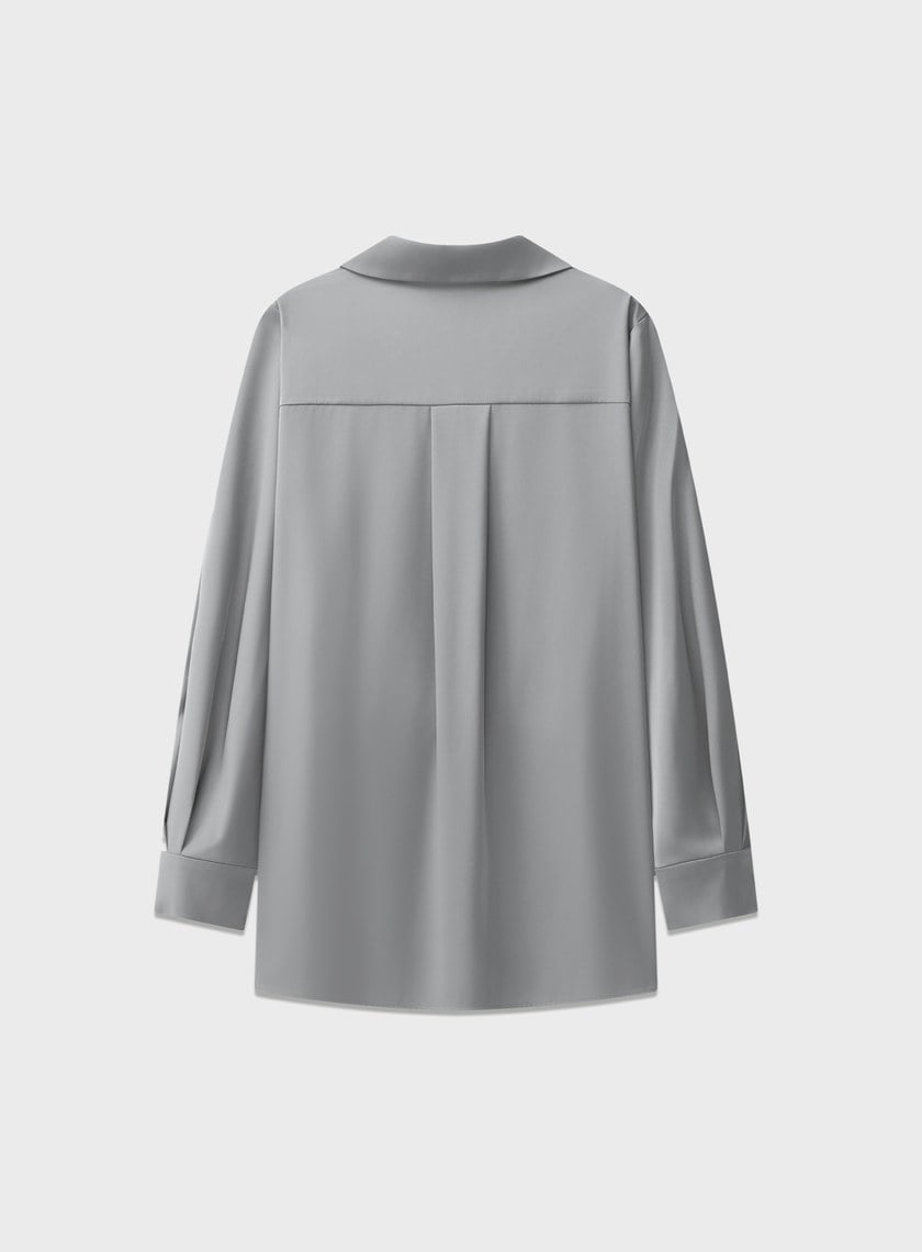 復古尖領緞面襯衫