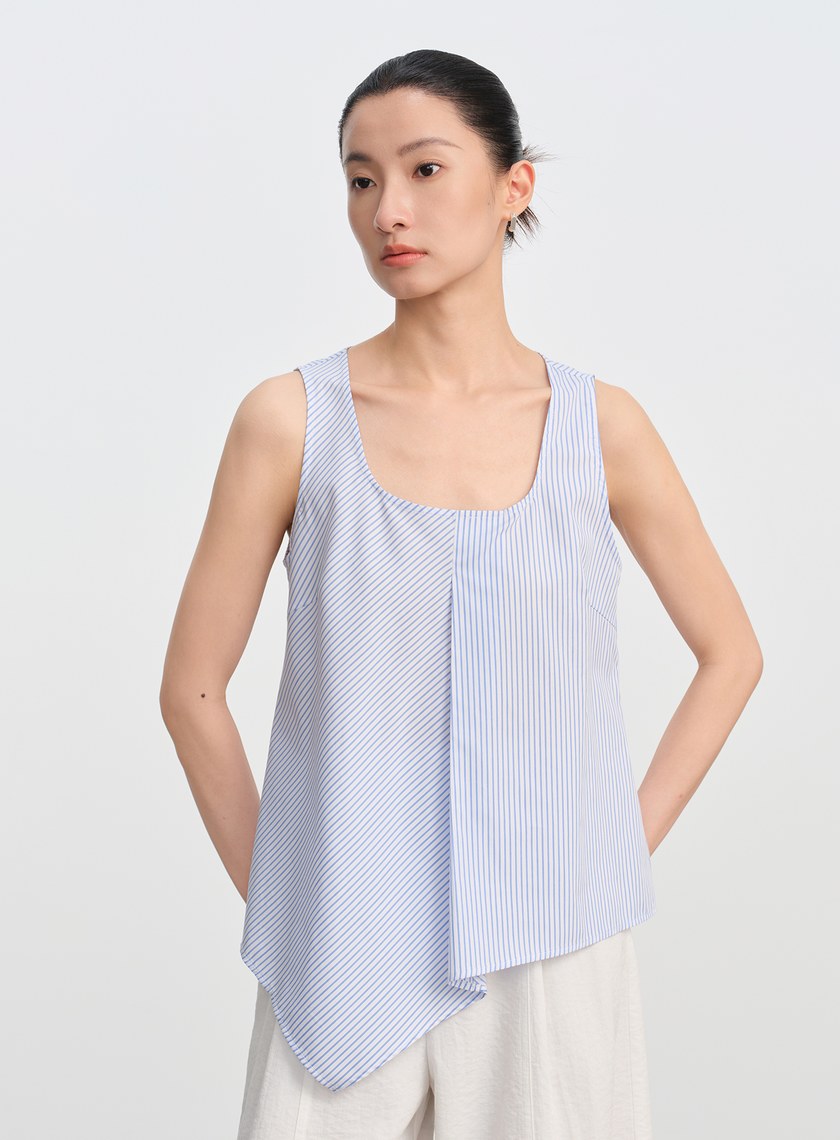 條紋不對稱無袖上衣