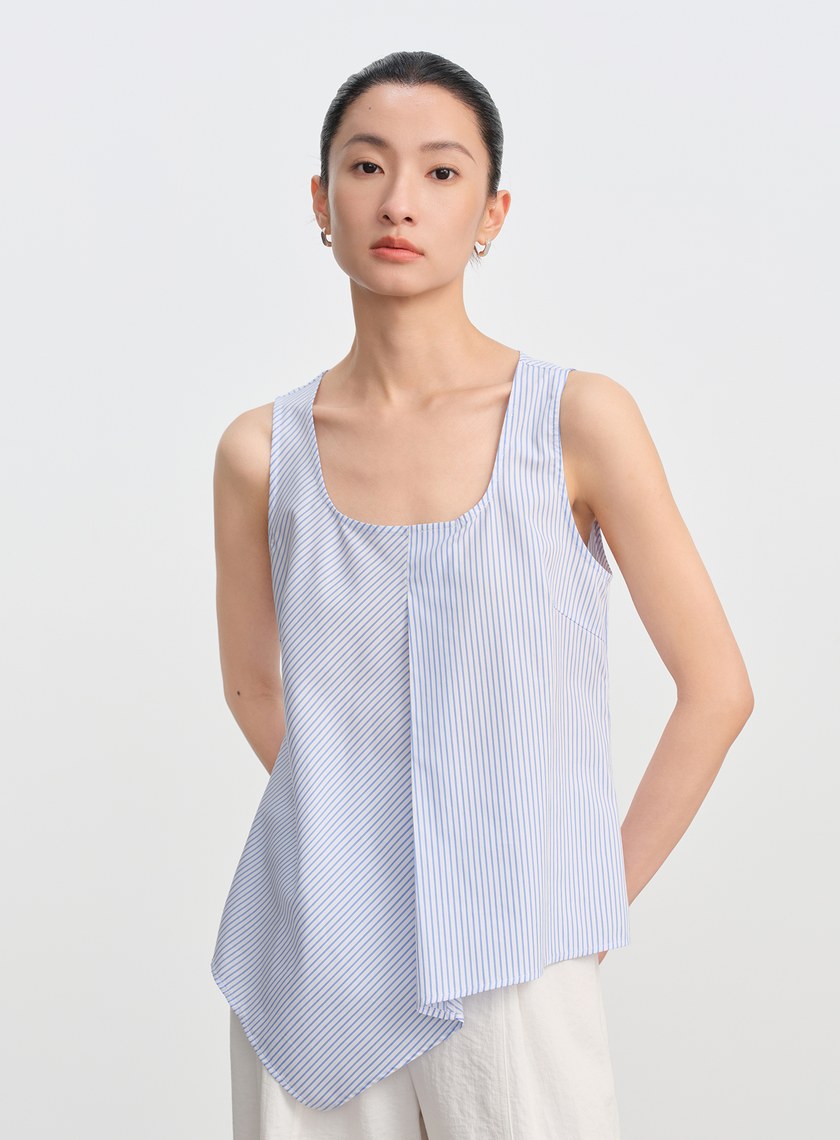 條紋不對稱無袖上衣