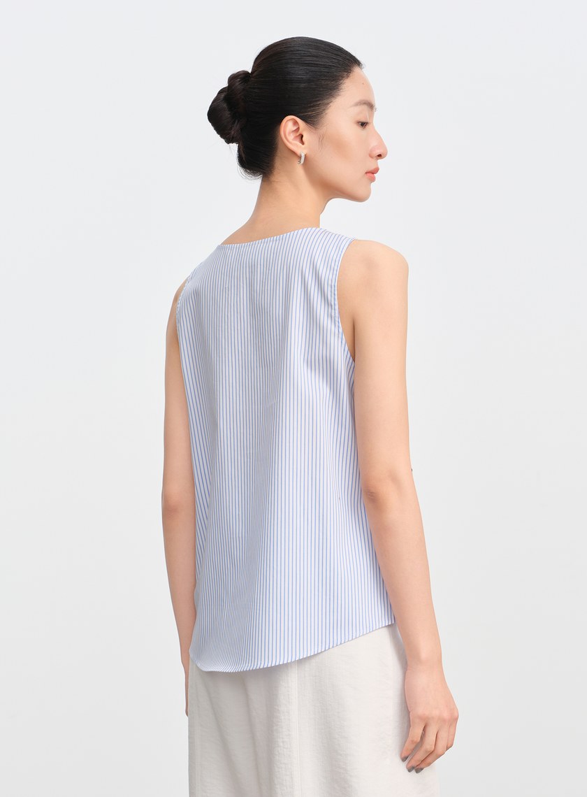 條紋不對稱無袖上衣