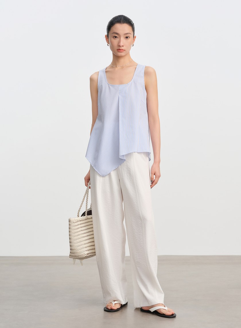 條紋不對稱無袖上衣