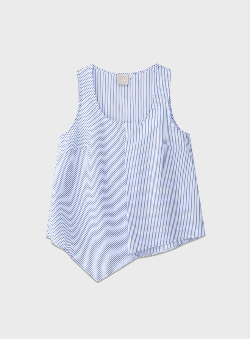 條紋不對稱無袖上衣