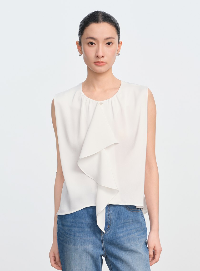 緞面荷葉無袖上衣