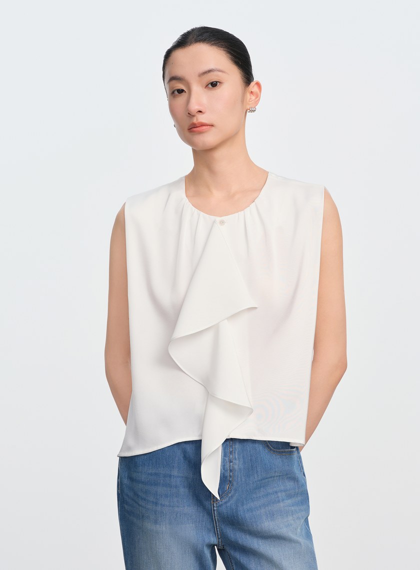 緞面荷葉無袖上衣
