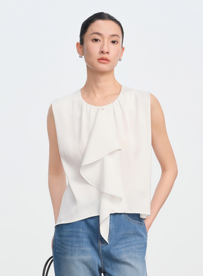 緞面荷葉無袖上衣