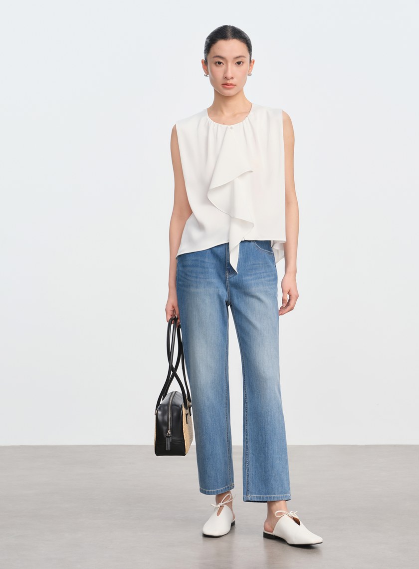 緞面荷葉無袖上衣