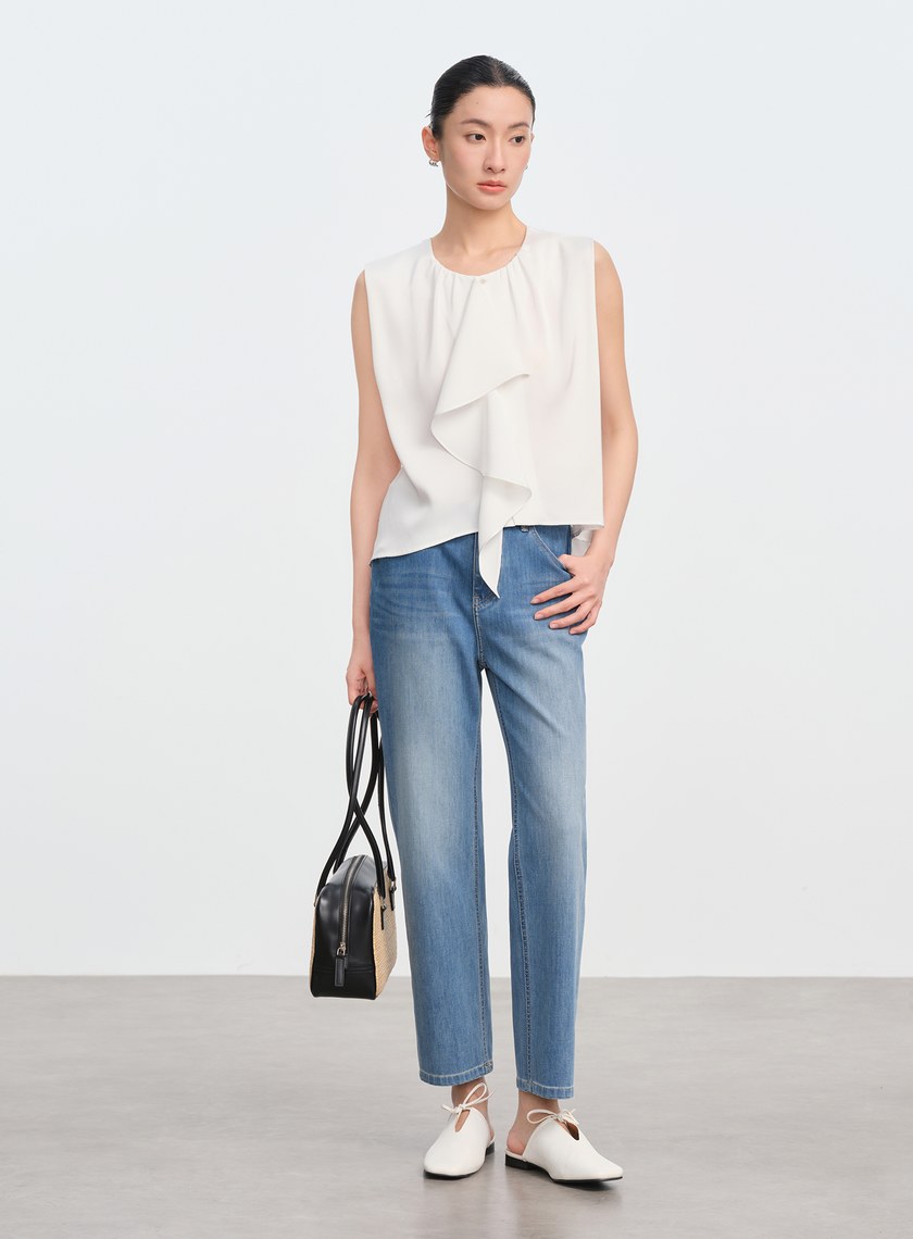 緞面荷葉無袖上衣