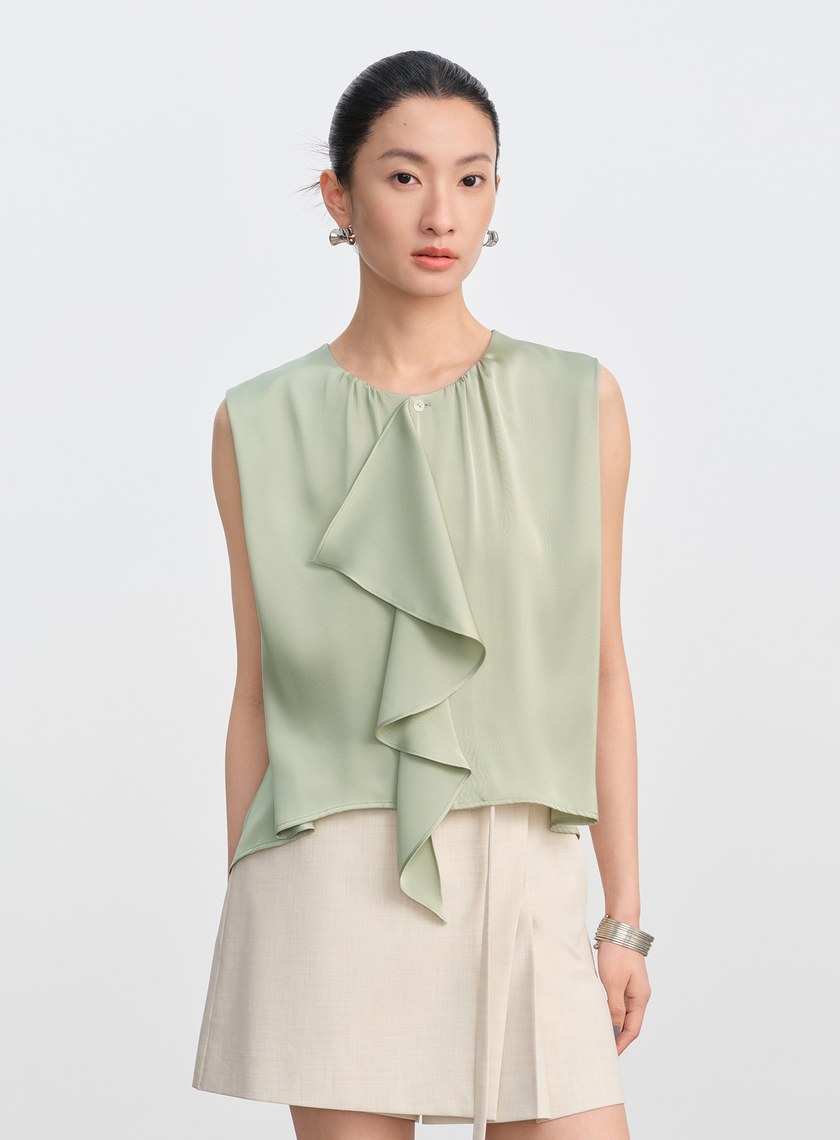 緞面荷葉無袖上衣