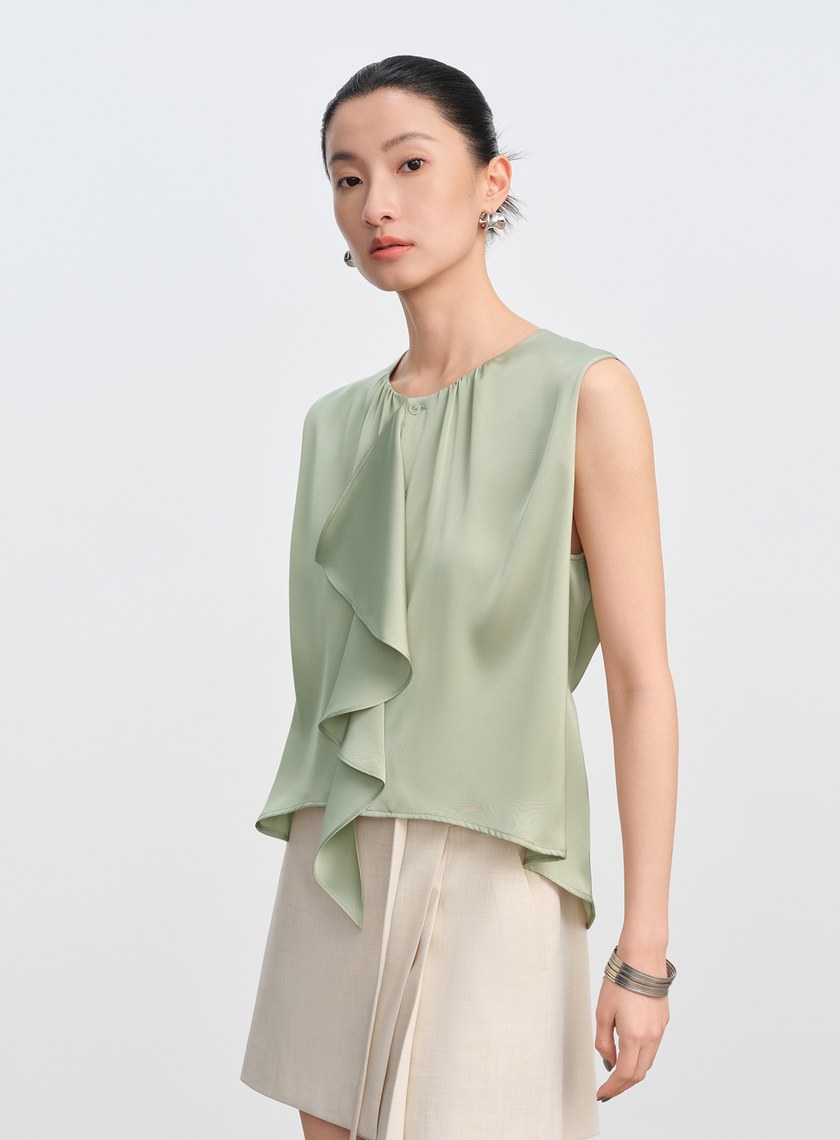 緞面荷葉無袖上衣