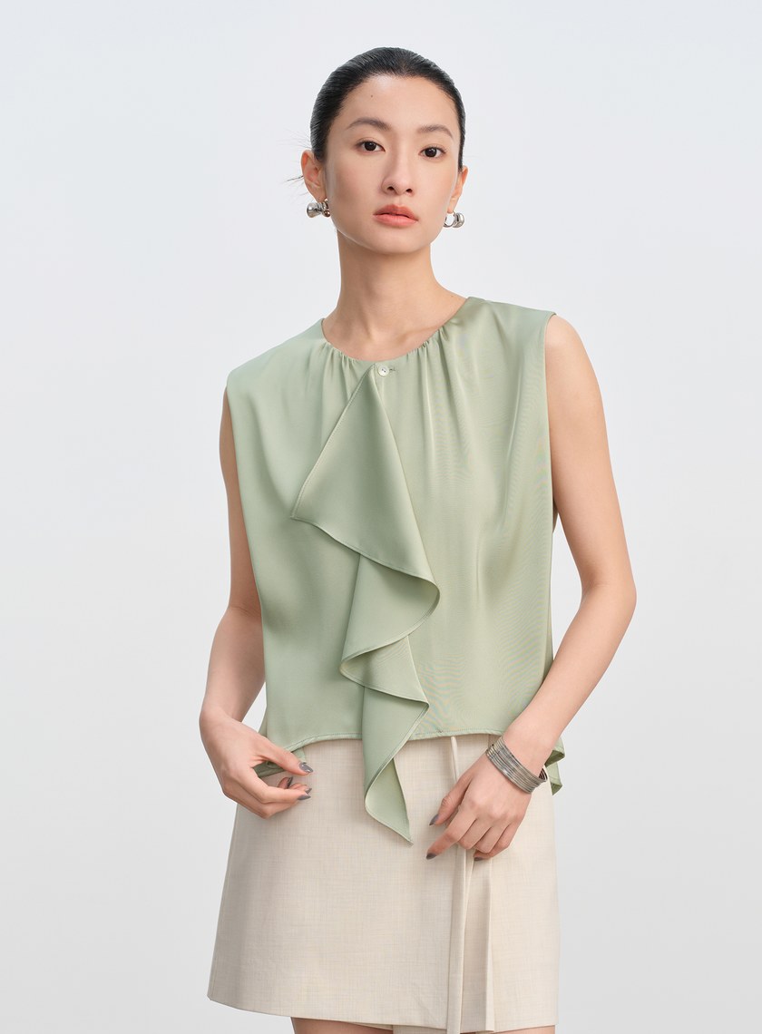 緞面荷葉無袖上衣