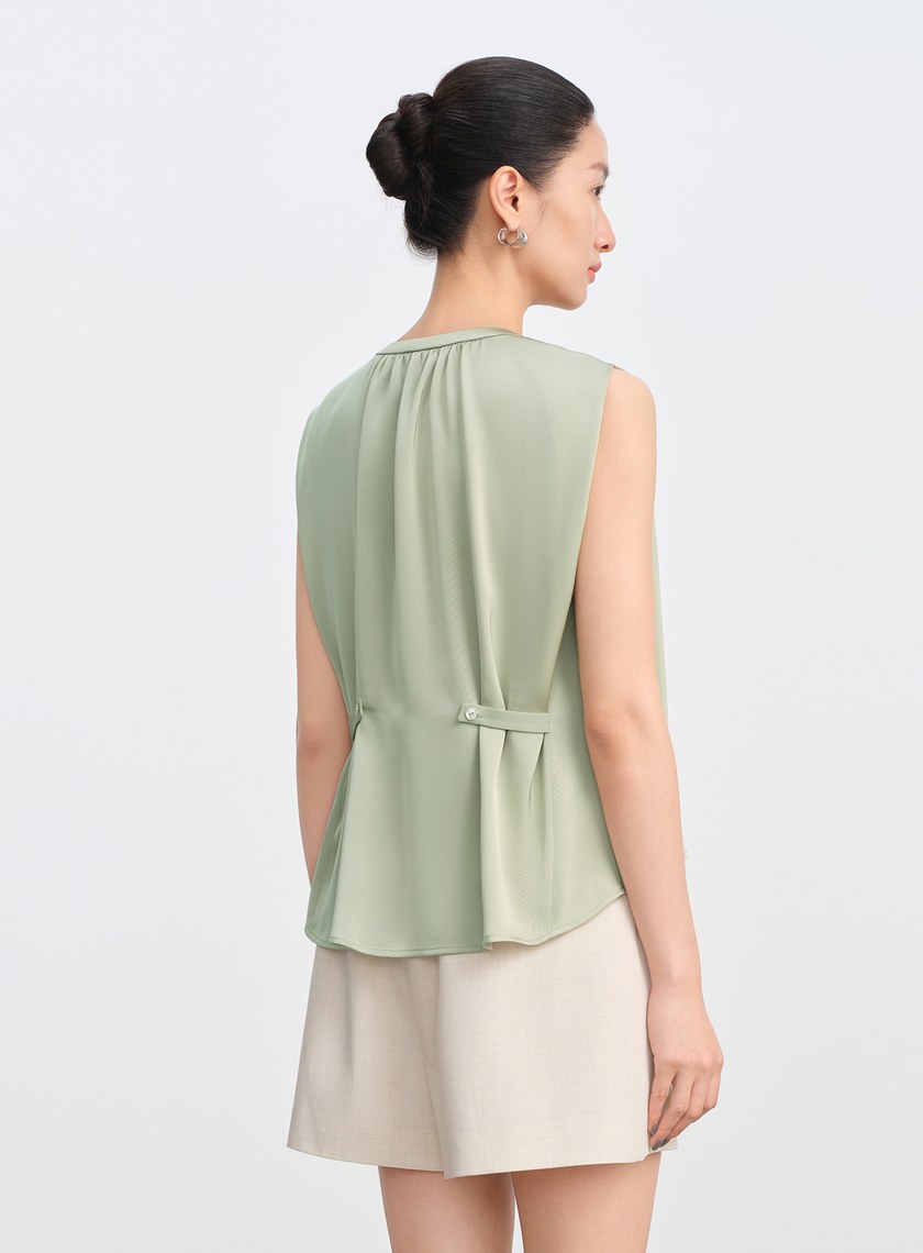 緞面荷葉無袖上衣