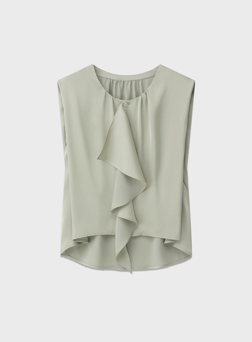 緞面荷葉無袖上衣