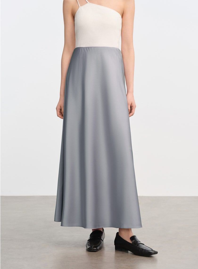 復古緞面高腰長裙