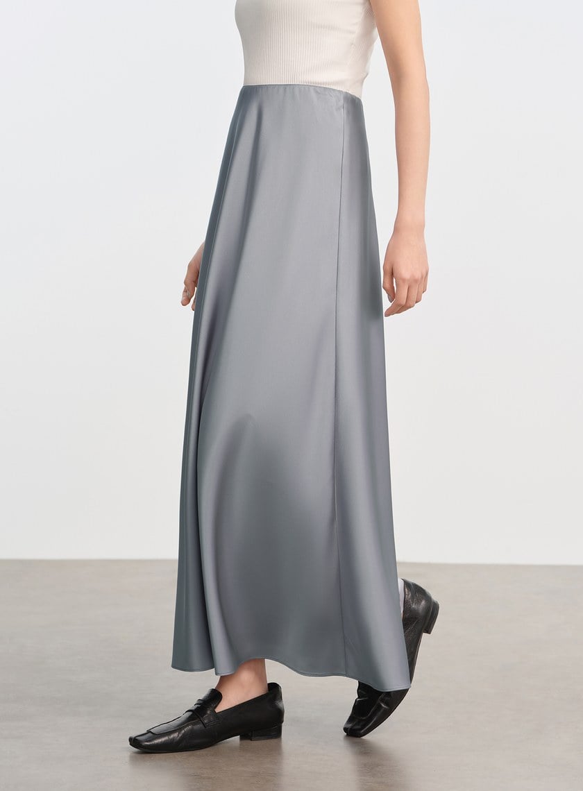 復古緞面高腰長裙