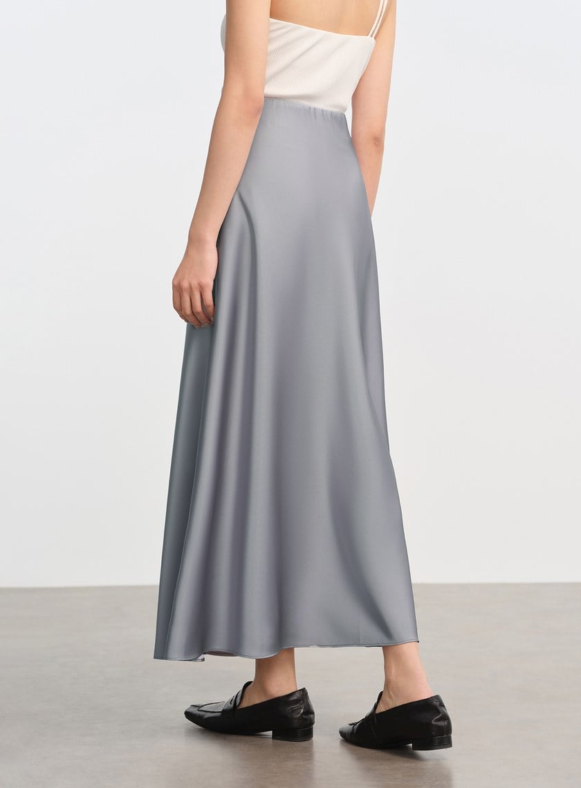 復古緞面高腰長裙