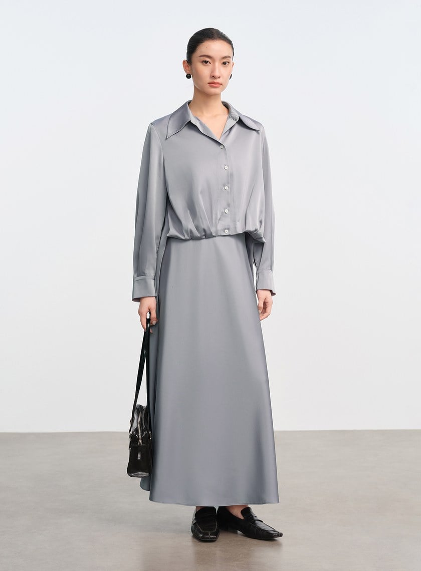 復古緞面高腰長裙