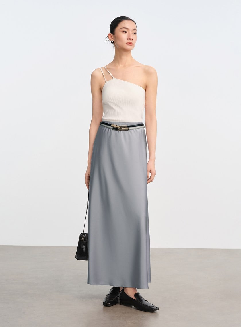 復古緞面高腰長裙