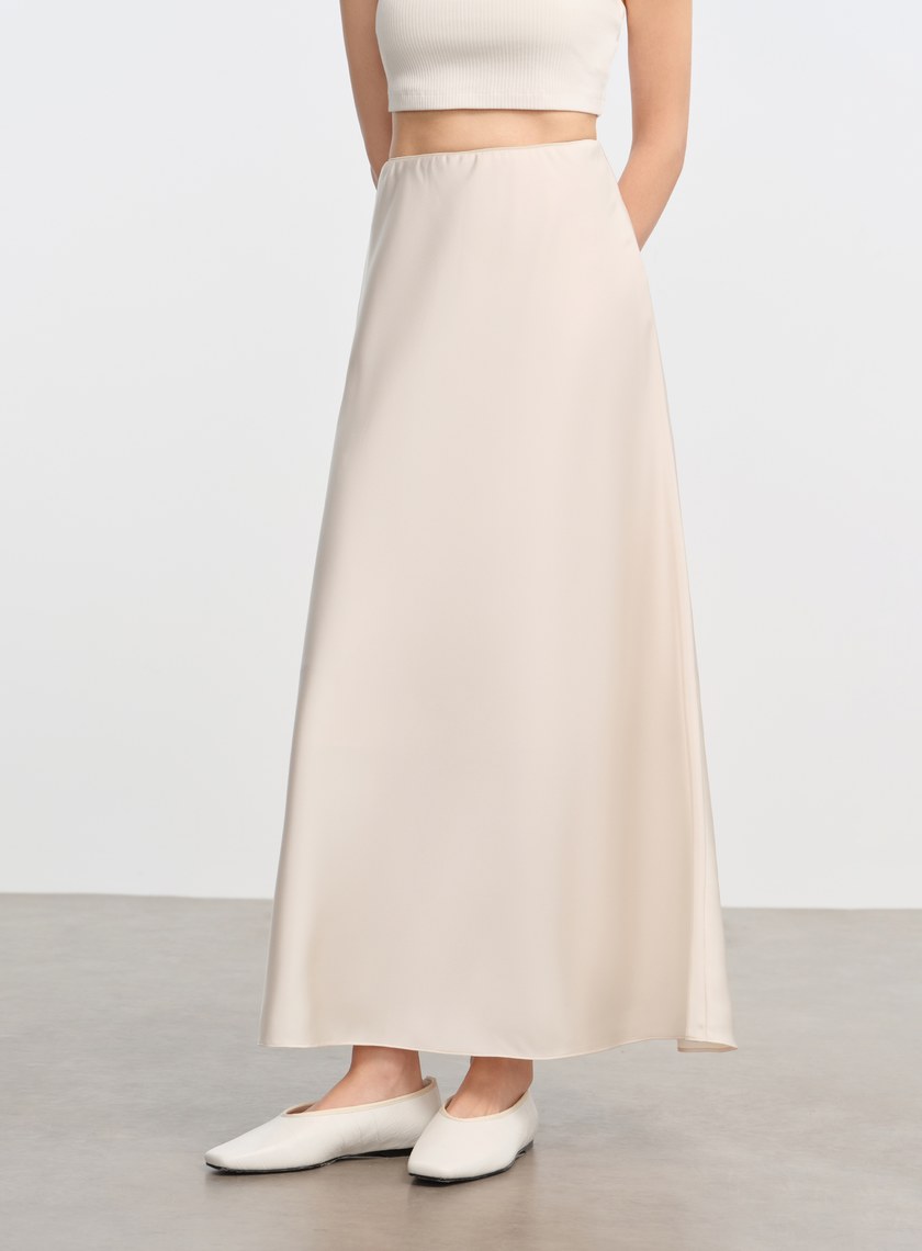 復古緞面高腰長裙