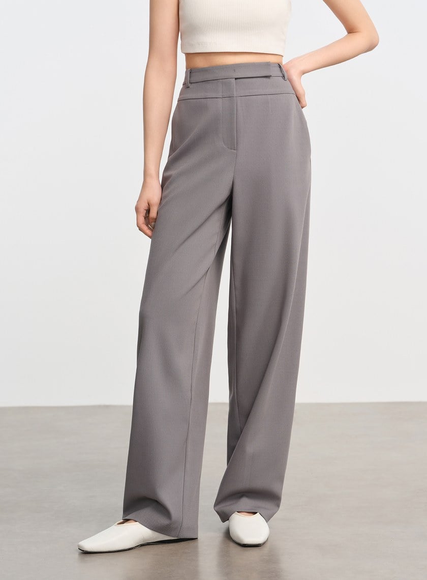 立體剪裁雙腰頭直筒褲