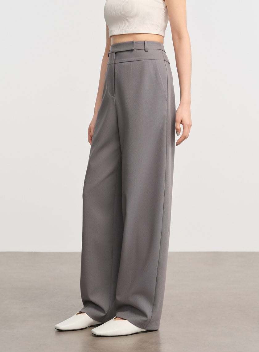 立體剪裁雙腰頭直筒褲