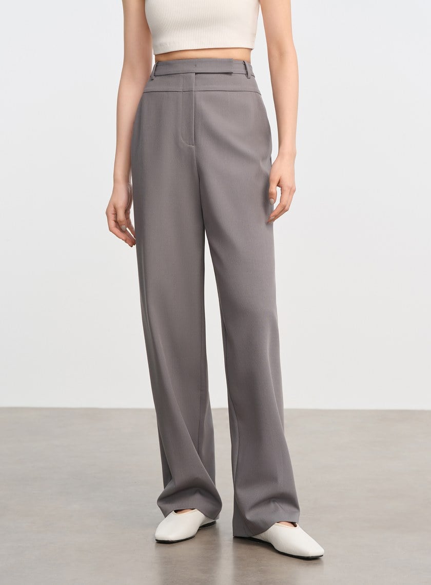 立體剪裁雙腰頭直筒褲