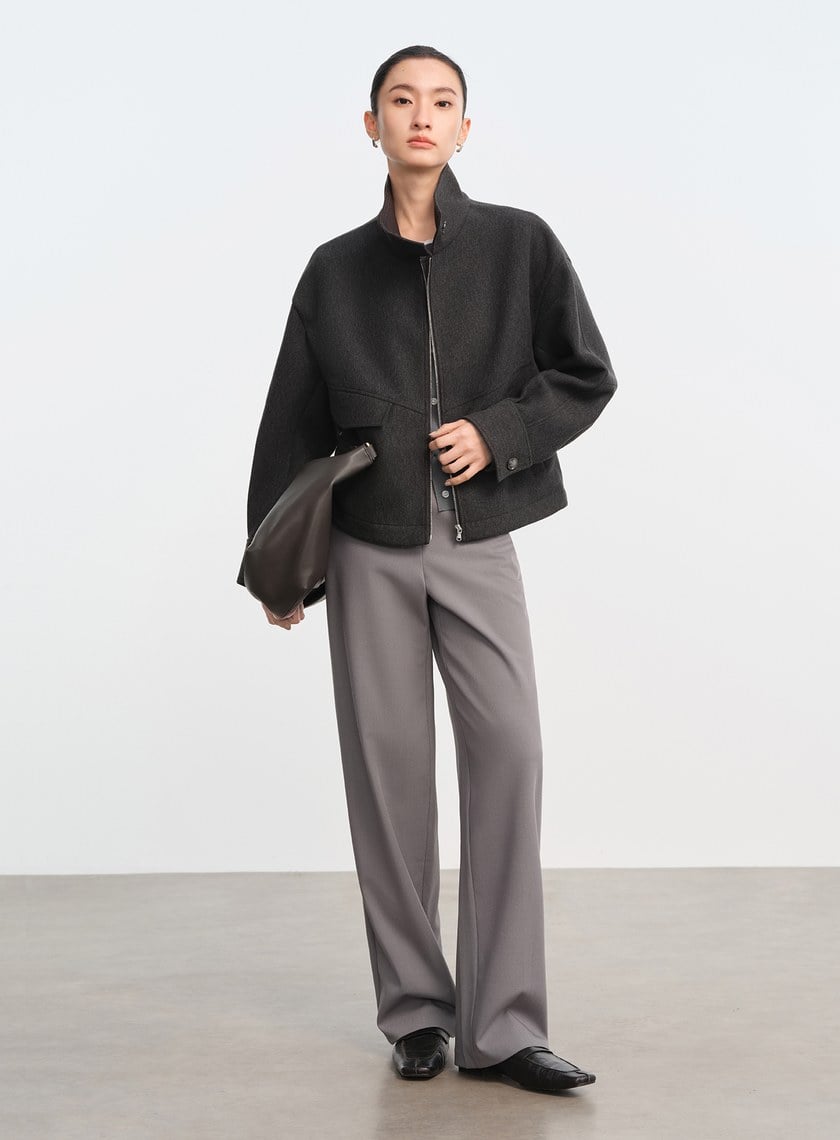 立體剪裁雙腰頭直筒褲