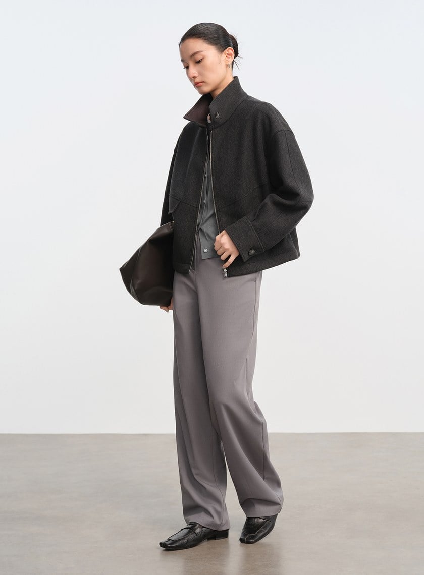 立體剪裁雙腰頭直筒褲