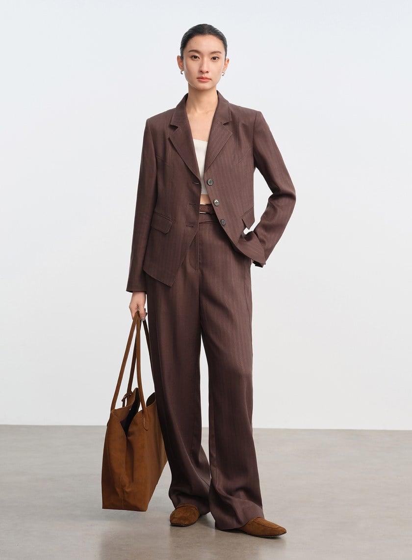 立體弧線高腰西裝褲