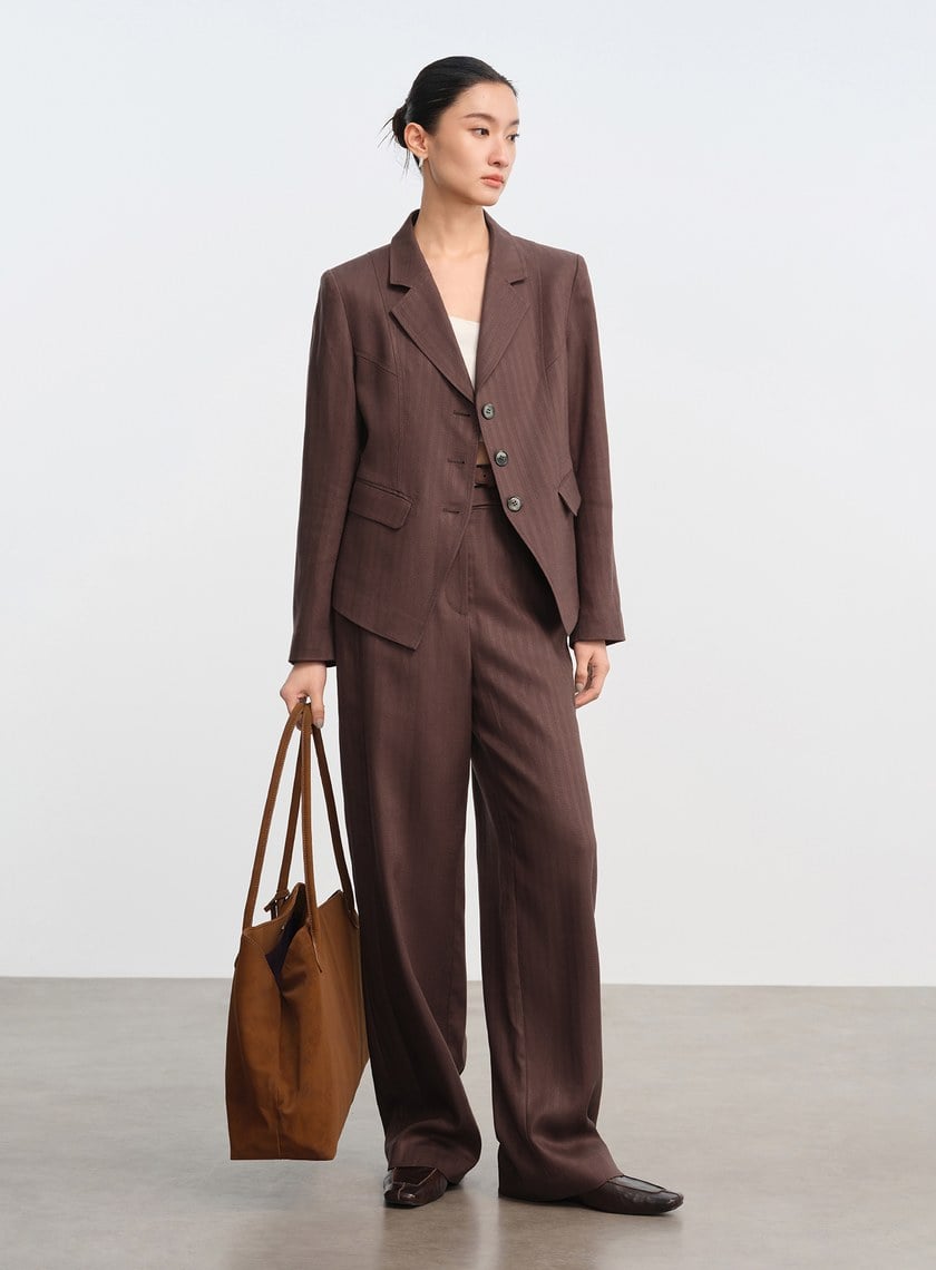 立體弧線高腰西裝褲