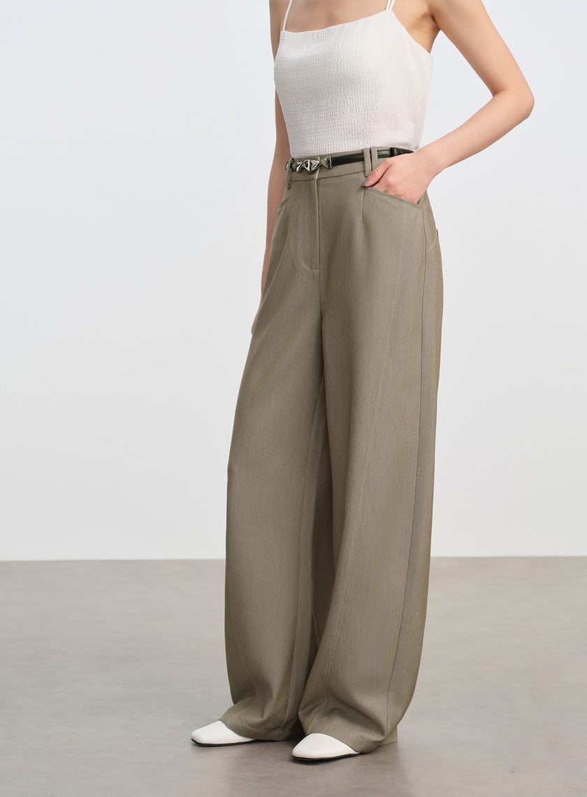 仿牛仔斜紋直筒彎刀褲