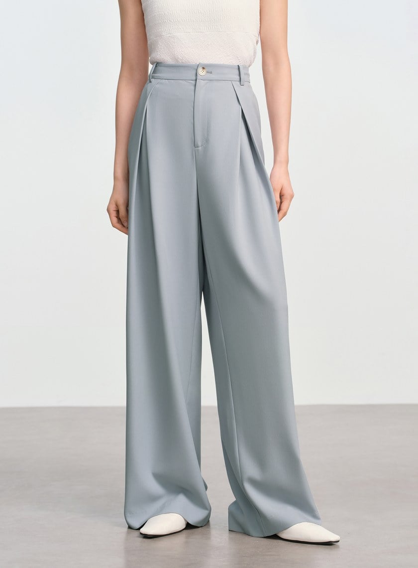 俐落抗皺中腰廓型褲