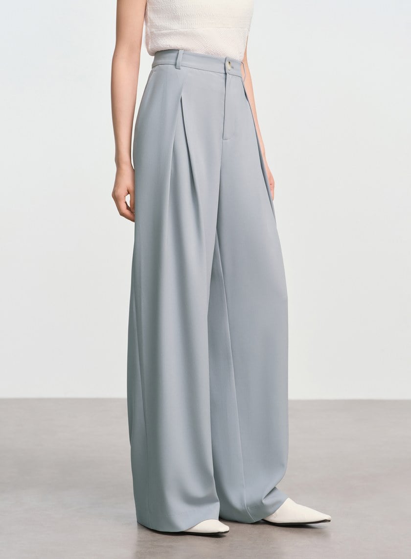 俐落抗皺中腰廓型褲