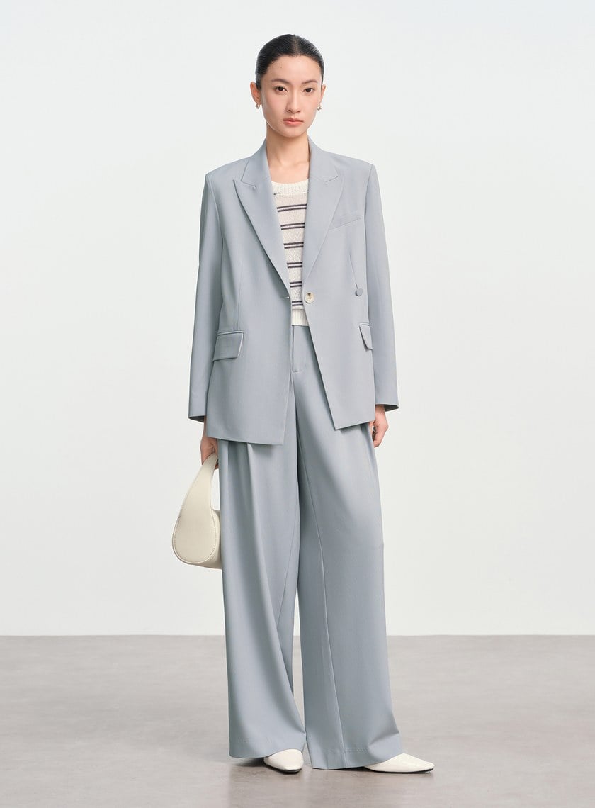 俐落抗皺中腰廓型褲