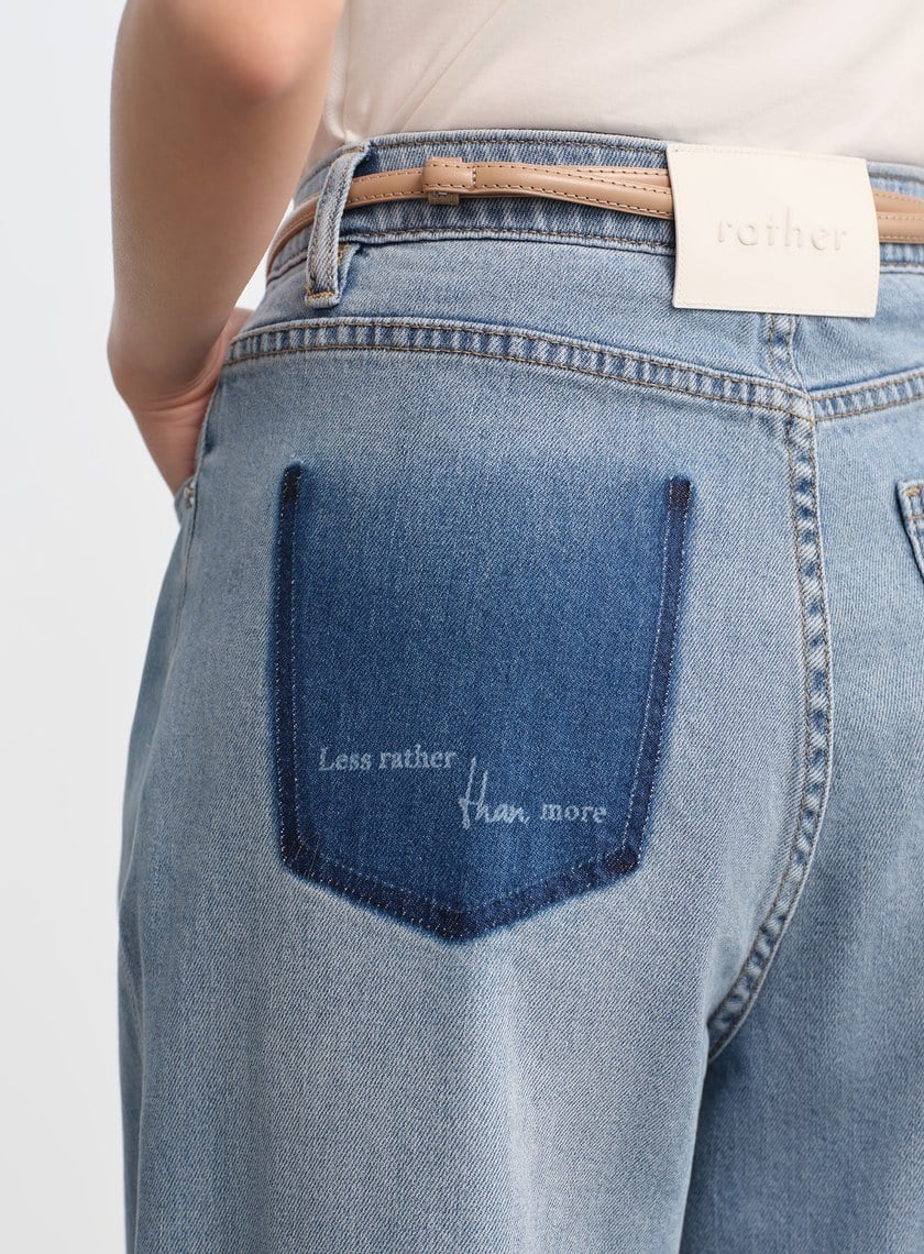 撞色口袋拼接直筒牛仔褲