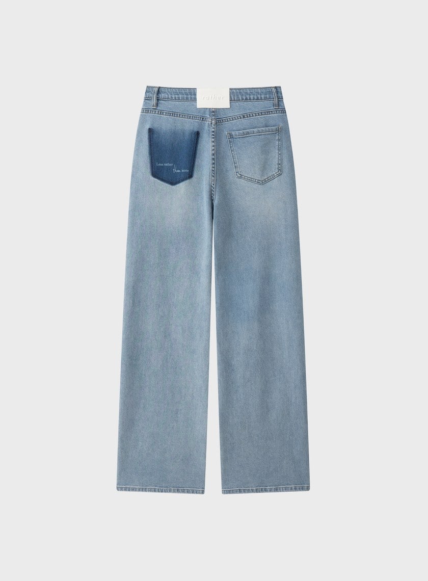 撞色口袋拼接直筒牛仔褲