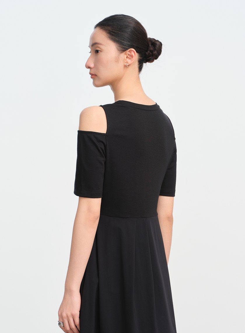 優雅露肩拼接洋裝