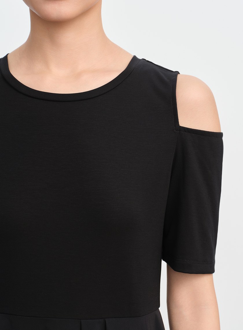 優雅露肩拼接洋裝